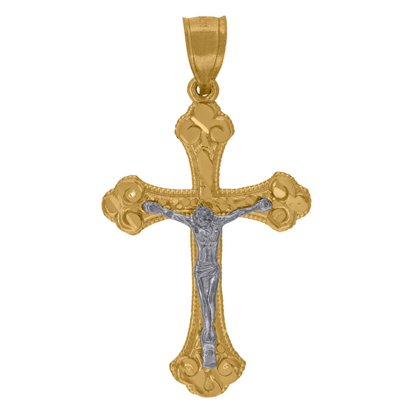10kt Two-tone Gold Mens Women Nugget Textured Crucifix Cross Religious Charm Pendant