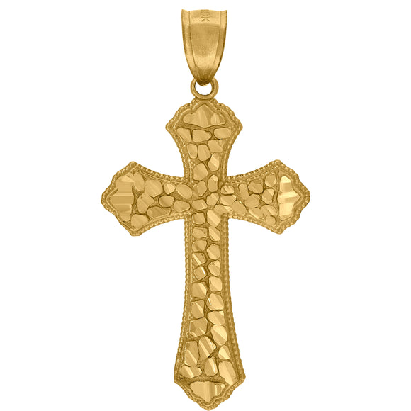 10kt Yellow Gold Diamond-cut Mens Cross Ht:40.8mm x W:21.3mm Religious Charm Pendant