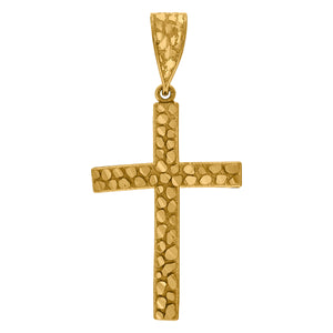 10kt Yellow Gold Mens Women Nugget Textured Cross Religious Charm Pendant