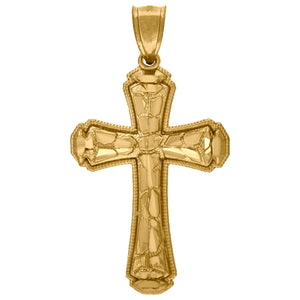 10kt Yellow Gold Diamond-cut Mens Cross Ht:39.8mm x W:21.7mm Religious Charm Pendant