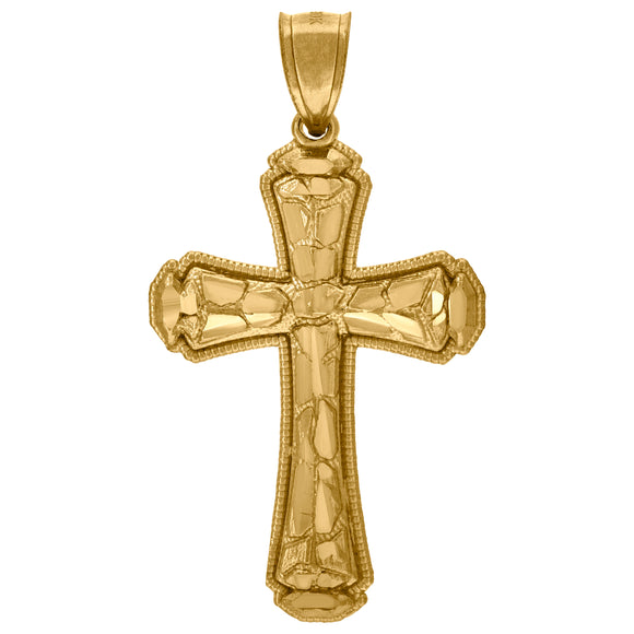 10kt Yellow Gold Diamond-cut Mens Cross Ht:39.8mm x W:21.7mm Religious Charm Pendant