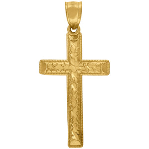 10kt Yellow Gold Diamond-cut Mens Cross Ht:40.9mm x W:19.7mm Religious Charm Pendant