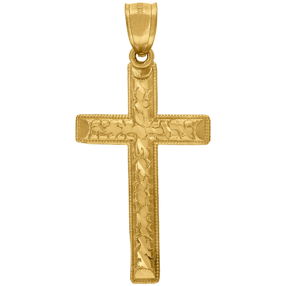 10kt Yellow Gold Diamond-cut Mens Cross Ht:40.9mm x W:19.7mm Religious Charm Pendant