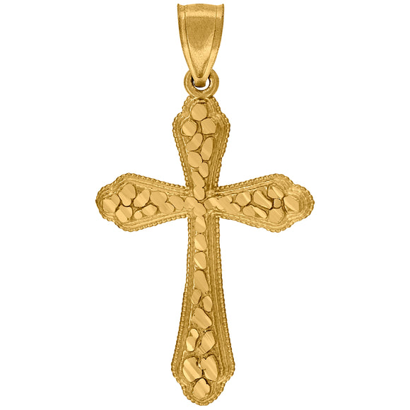 10kt Yellow Gold Diamond-cut Mens Cross Ht:40.1mm x W:21.2mm Religious Charm Pendant