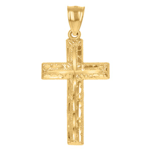 10kt Yellow Gold Diamond-cut Mens Cross Ht:38mm x W:18.6mm Religious Charm Pendant