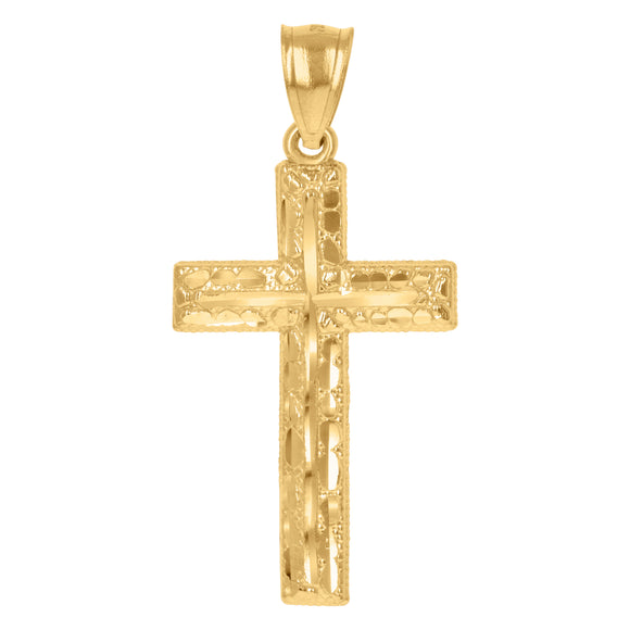 10kt Yellow Gold Diamond-cut Mens Cross Ht:38mm x W:18.6mm Religious Charm Pendant