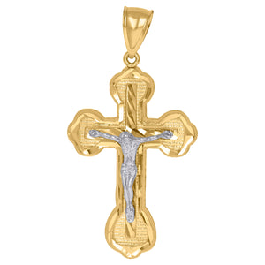 10kt Gold Two-tone Diamond-cut Mens Cross Crucifix Ht:56.5mm x W:33mm Religious Charm Pendant