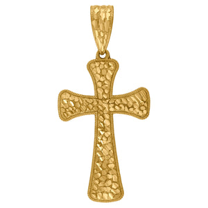 10kt Yellow Gold Diamond-cut Mens Cross Ht:54.2mm x W:26mm Religious Charm Pendant