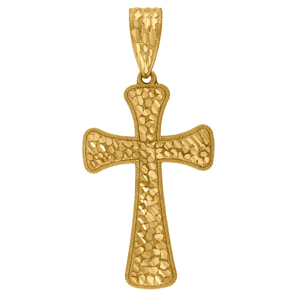 10kt Yellow Gold Diamond-cut Mens Cross Ht:54.2mm x W:26mm Religious Charm Pendant