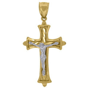 10kt Two-tone Gold Mens Women Diamond-cut Crucifix Cross Religious Charm Pendant