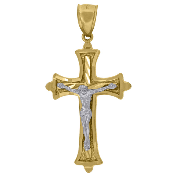 10kt Two-tone Gold Mens Women Diamond-cut Crucifix Cross Religious Charm Pendant