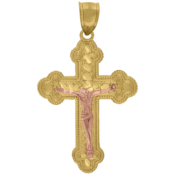 10kt Gold Two-tone Diamond-cut Mens Cross Crucifix Ht:39.9mm x W:22.8mm Religious Charm Pendant