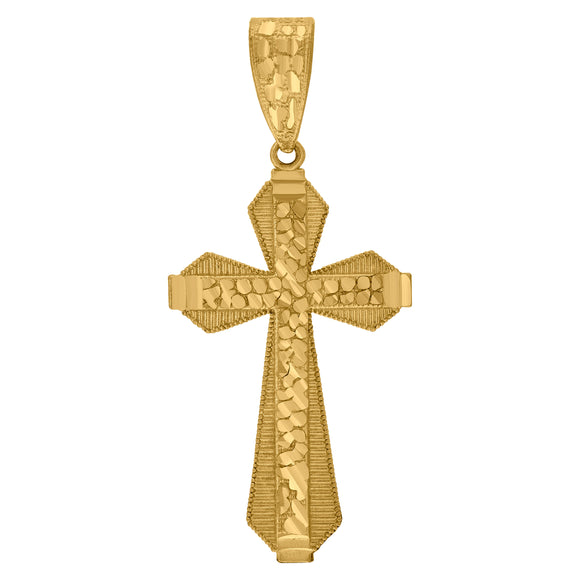 10kt Yellow Gold Diamond-cut Mens Cross Ht:55.3mm x W:25.1mm Religious Charm Pendant