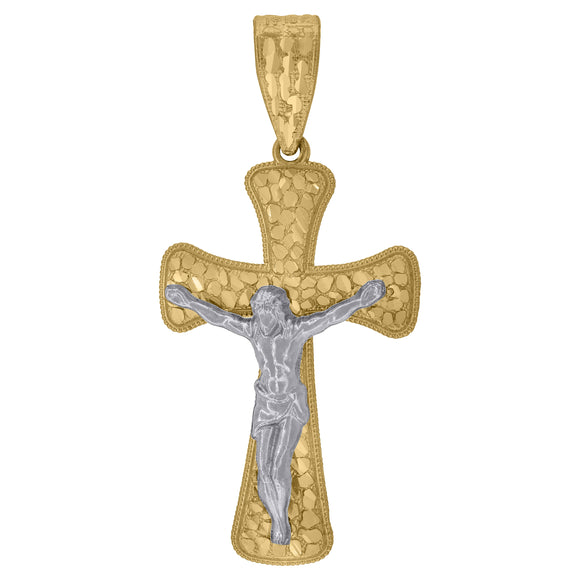 10kt Gold Two-tone Diamond-cut Mens Cross Crucifix Ht:56.2mm x W:26.1mm Religious Charm Pendant