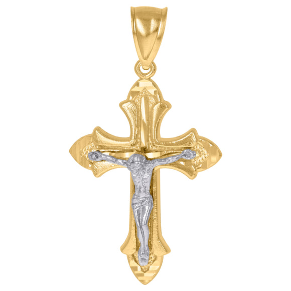 10kt Two-tone Gold Mens Women Diamond-cut Crucifix Cross Religious Charm Pendant