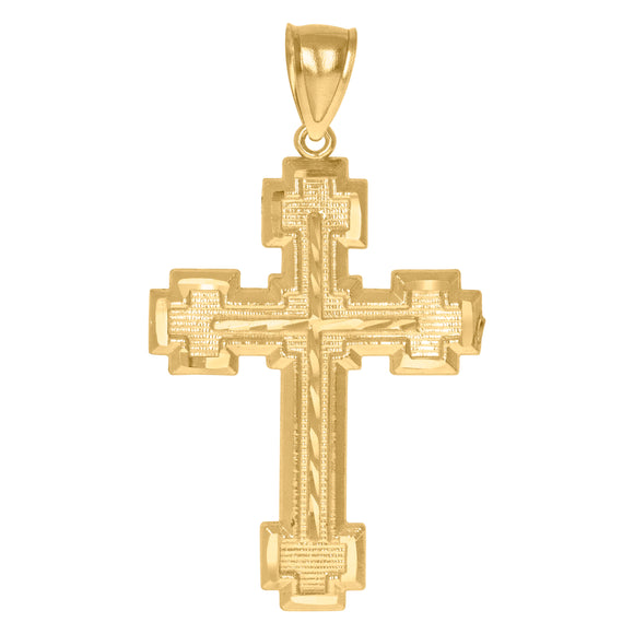10kt Yellow Gold Unisex Diamond-cut Cross Religious Charm Pendant