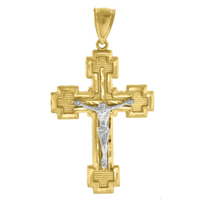 10kt Gold Two-tone Diamond-cut Mens Cross Crucifix Ht:48.3mm x W:26mm Religious Charm Pendant