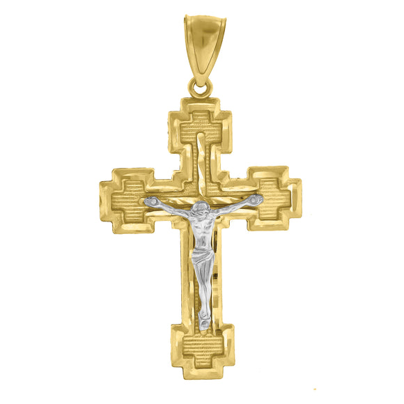 10kt Gold Two-tone Diamond-cut Mens Cross Crucifix Ht:48.3mm x W:26mm Religious Charm Pendant
