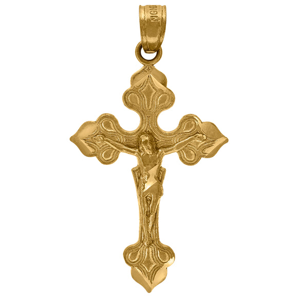 10kt Yellow Gold Diamond-cut Unisex Cross Crucifix Ht:31.8mm x W:16.7mm Religious Charm Pendant