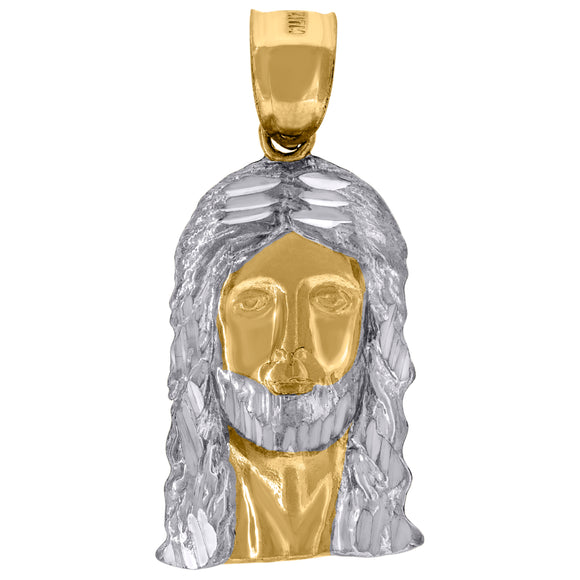 10KT Two-Tone Gold Mens Jesus Religious Charm Pendant