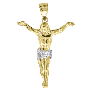 10KT Two-Tone Gold Mens Crucifix Religious Charm Pendant