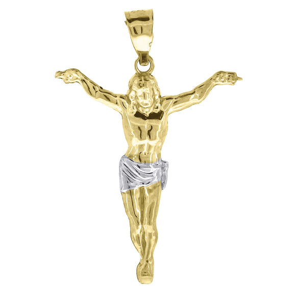 10KT Two-Tone Gold Mens Crucifix Religious Charm Pendant