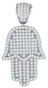 925 Sterling Silver Mens Cubic Zirconia Religious Hamsa Charm Pendant