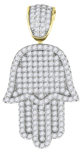 925 Sterling Silver Yellow-tone Mens Cubic Zirconia Religious Hamsa Charm Pendant
