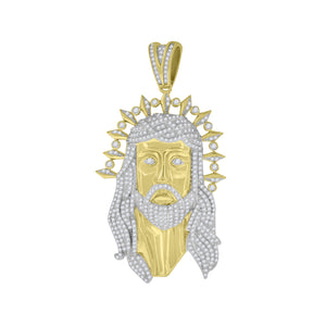 925 Sterling Silver Yellow-tone Mens CZ Jesus Religious Charm Pendant