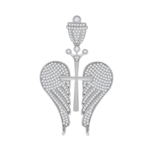 925 Sterling Silver Unisex CZ Angel Wings Cross Religious Charm Pendant