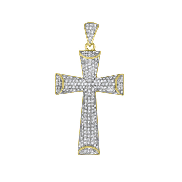 925 Sterling Silver Yellow-tone Unisex CZ Cross Religious Charm Pendant