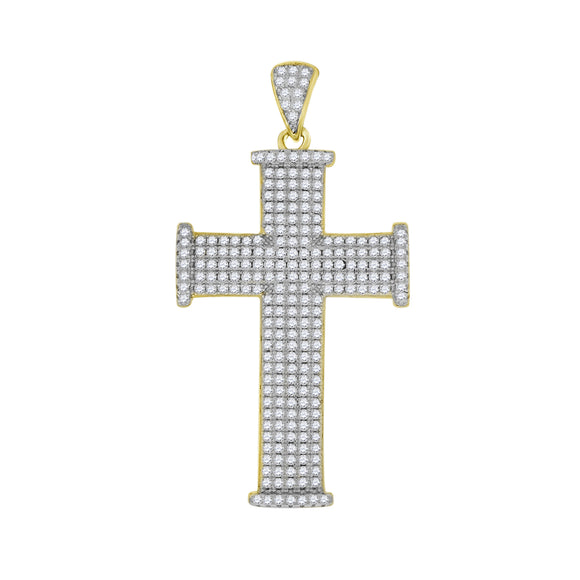 925 Sterling Silver Yellow-tone Unisex CZ Cross Religious Charm Pendant