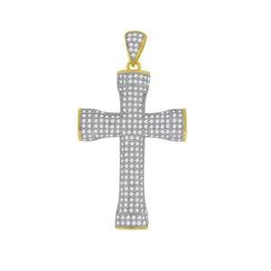 925 Sterling Silver Yellow-tone Unisex CZ Cross Religious Charm Pendant