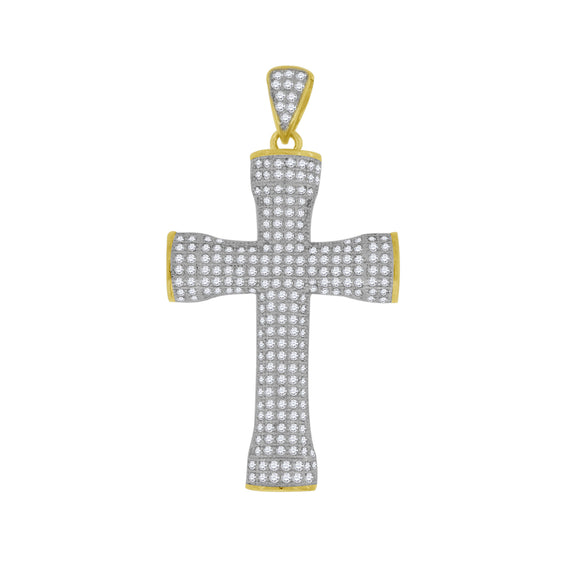 925 Sterling Silver Yellow-tone Unisex CZ Cross Religious Charm Pendant