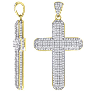925 Sterling Silver Yellow-tone Unisex CZ Cross Religious Charm Pendant