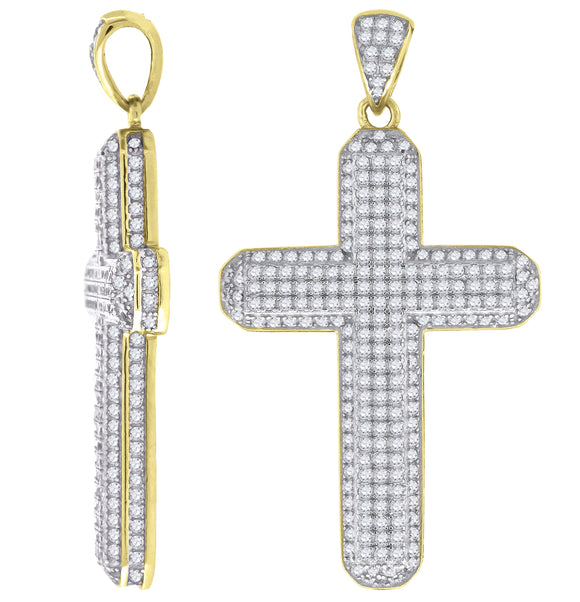 925 Sterling Silver Yellow-tone Unisex CZ Cross Religious Charm Pendant
