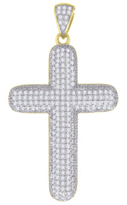 925 Sterling Silver Yellow-tone Unisex CZ Cross Religious Charm Pendant