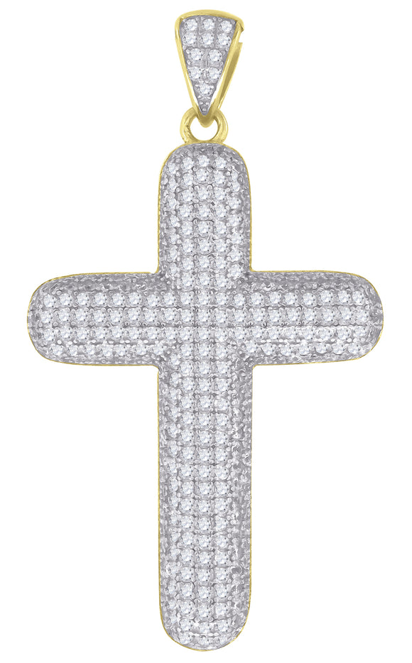 925 Sterling Silver Yellow-tone Unisex CZ Cross Religious Charm Pendant