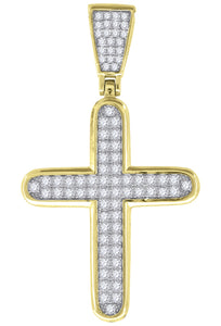 925 Sterling Silver Yellow-tone Unisex CZ Cross Religious Charm Pendant