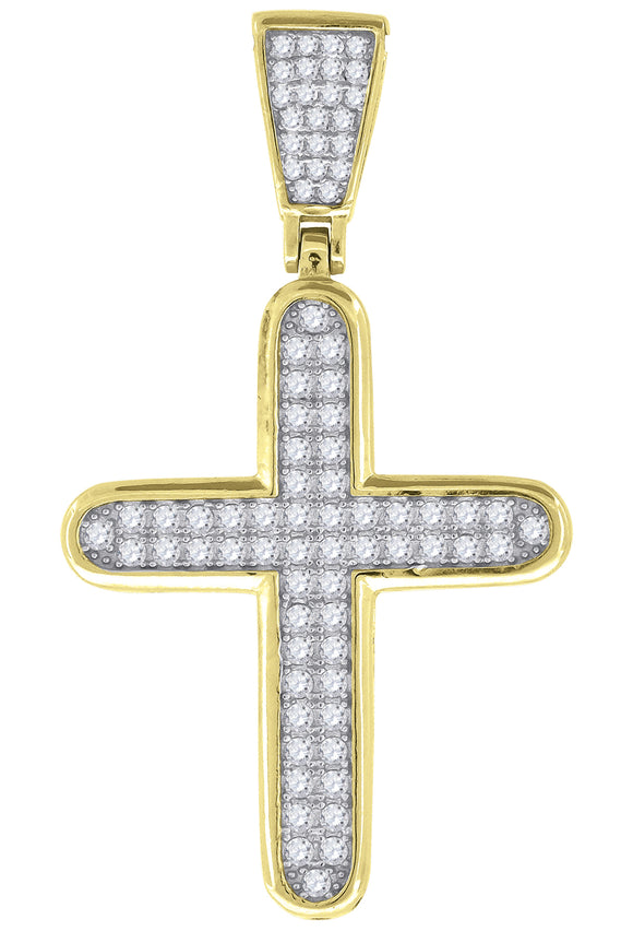 925 Sterling Silver Yellow-tone Unisex CZ Cross Religious Charm Pendant