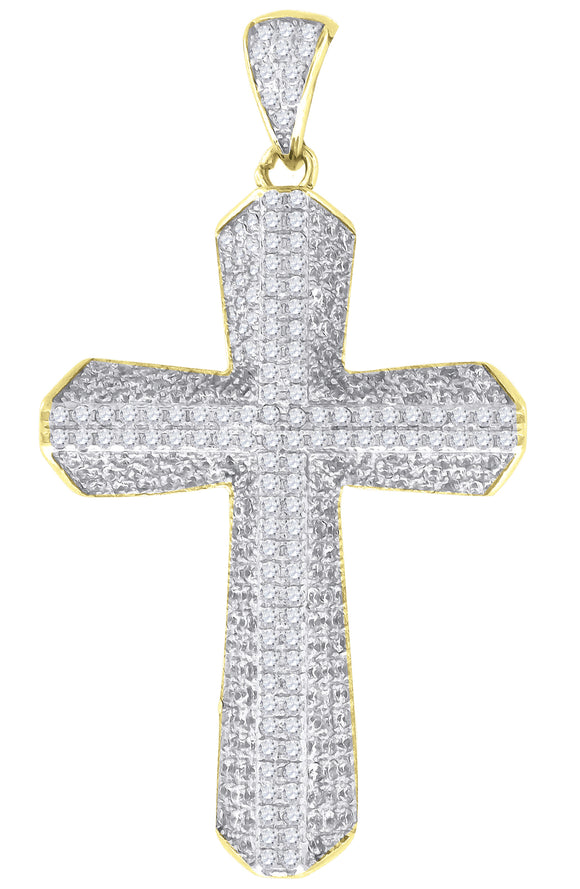925 Sterling Silver Yellow-tone Unisex CZ Cross Religious Charm Pendant