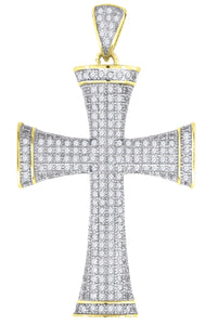 925 Sterling Silver Yellow-tone Unisex CZ Cross Religious Charm Pendant