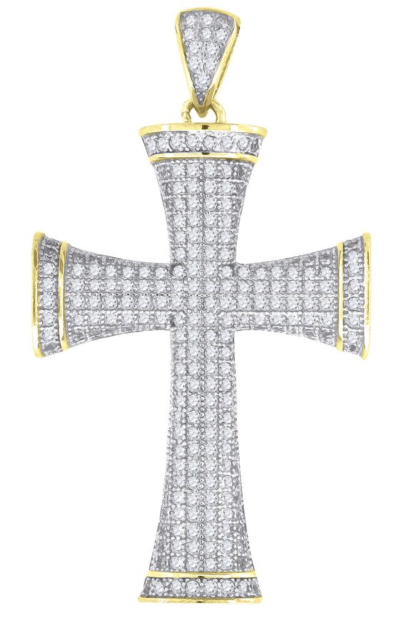 925 Sterling Silver Yellow-tone Unisex CZ Cross Religious Charm Pendant