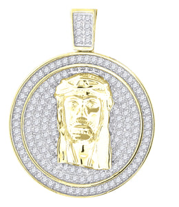 925 Sterling Silver Yellow-tone Mens CZ Jesus Religious Charm Pendant