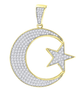 925 Sterling Silver Yellow-tone Mens Cubic Zirconia Celestial Moon Star Charm Pendant