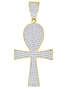 925 Sterling Silver Yellow-Tone Unisex CZ Ankh Cross Religious Charm Pendant