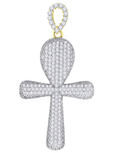 925 Sterling Silver Yellow-Tone Unisex CZ Ankh Cross Religious Charm Pendant