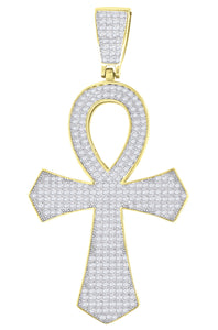 925 Sterling Silver Yellow-Tone Unisex CZ Ankh Cross Religious Charm Pendant