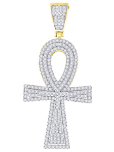 925 Sterling Silver Yellow-Tone Unisex CZ Ankh Cross Religious Charm Pendant
