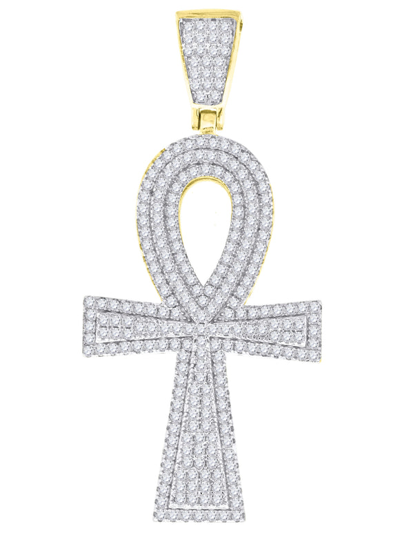 925 Sterling Silver Yellow-Tone Unisex CZ Ankh Cross Religious Charm Pendant